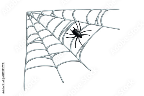 3d spiderweb with spider Halloween decoration for print, web, design, decor, logo