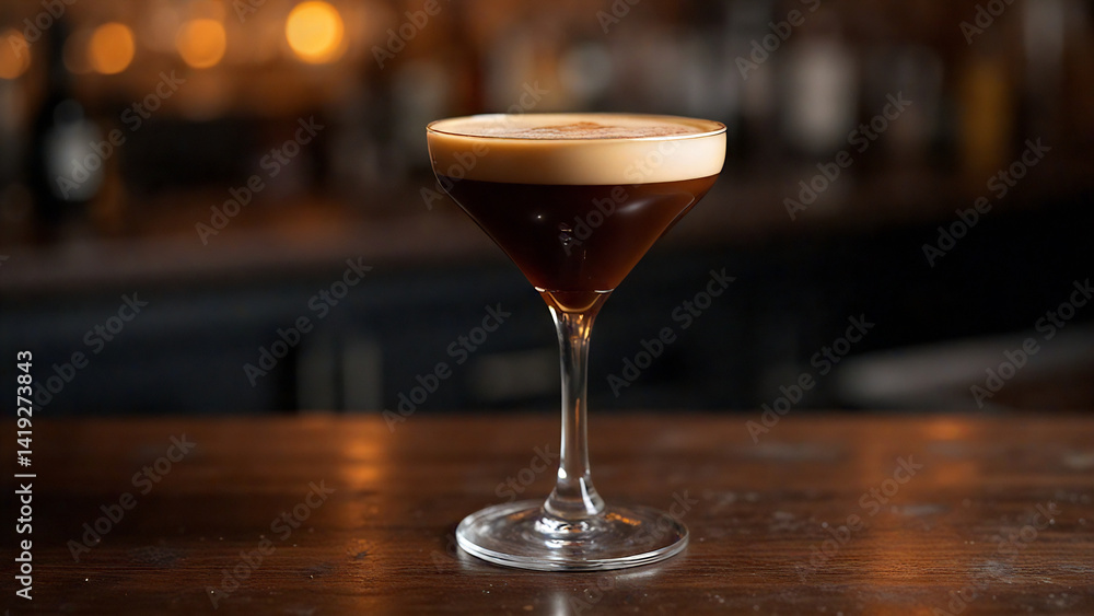 a rich espresso martini with creamy foam, set on a dark wooden bar counter, ambient light gently highlighting the drink’s features
a rich espresso martini with creamy foam, set on a dark wooden bar counter, ambient light gently highlighting the drink’s features