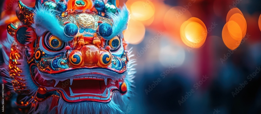 Fototapeta premium Colorful Lion Dance Mask at Festival