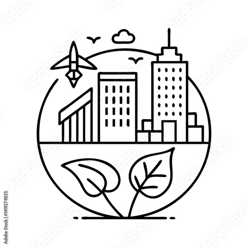sustainable city icon, sustainable city line art - simple line art of sustainable city, perfect for sustainable city logos and icons