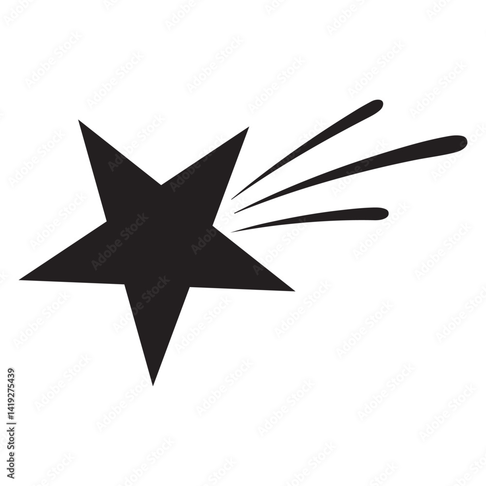 Obraz premium Shooting Star Silhouette Vector – Simple Black Comet Icon with Trail