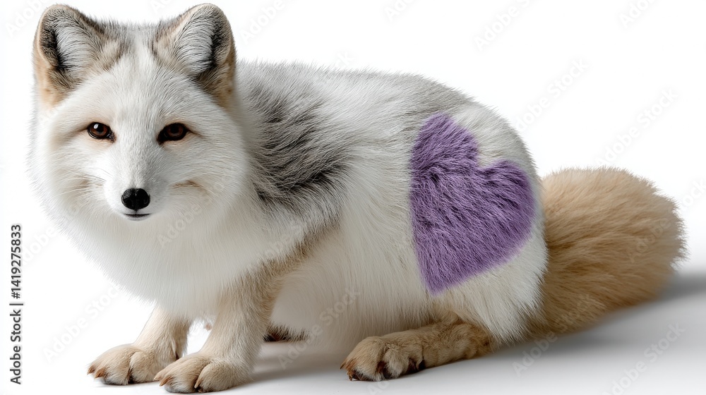 Obraz premium Adorable Arctic Fox with Heart-Shaped Purple Marking on Its Fur