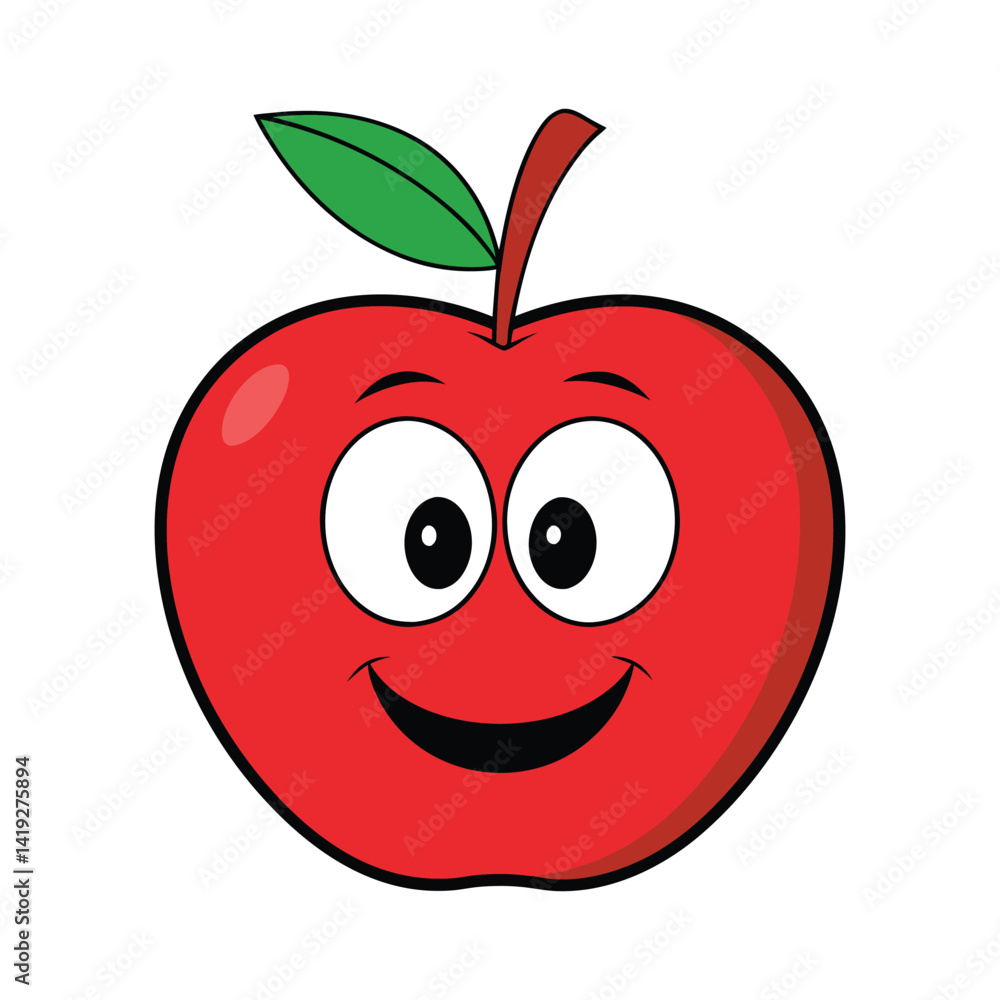 Happy Smiling Cartoon Red Apple with a Green Leaf
Happy Smiling Cartoon Red Apple with a Green Leaf