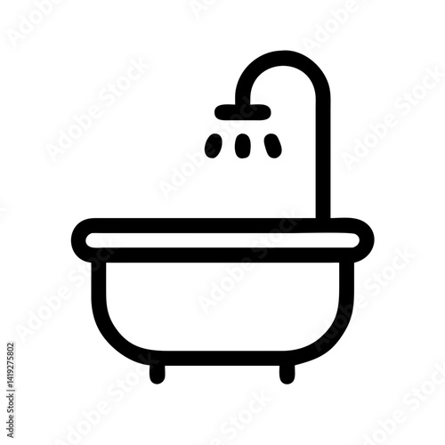 Bathtub with Showerhead Fixture Icon Design