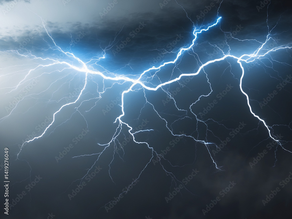 Fototapeta premium Lightning Bolt Striking Through a Dark Stormy Sky
