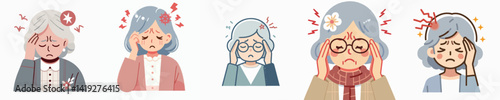 Collection of vectors of a person having a headache