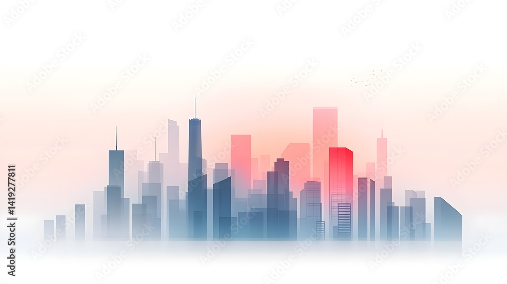 Naklejka premium Towering cyberpunk inspired skyline with neon illuminated skyscrapers and high rise buildings disappearing into the futuristic urban landscape Modern