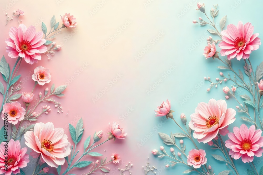 Subtle, repeating floral motif on a soft pastel background , blossom, flowers Subtle, repeating floral motif on a soft pastel background , blossom, flowers