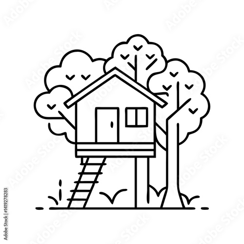 treehouse icon, treehouse line art - simple line art of treehouse, perfect for treehouse logos and icons