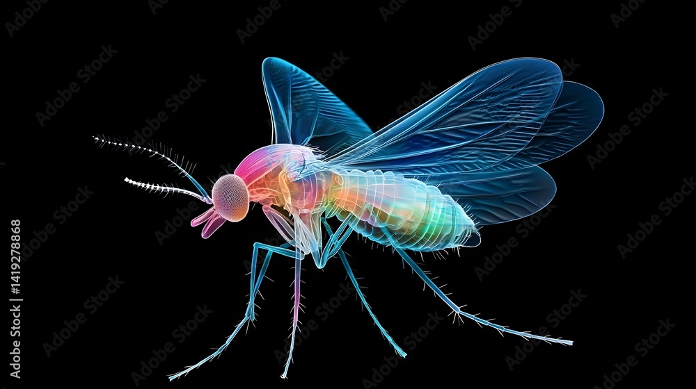 Obraz premium Captivating ultra detailed photograph highlighting the intricate wing structure and delicate legs of a mosquito This stunning close up reveals the complex natural beauty of this small