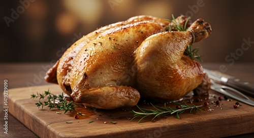 Wallpaper Mural Roasted Chicken on Wooden Board with Herbs Torontodigital.ca