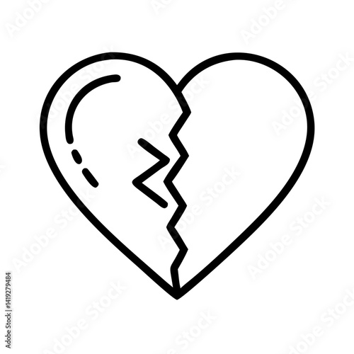 Broken Heart with Crack Line Icon Design
