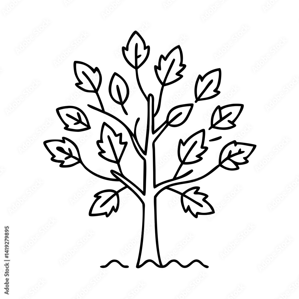 Fototapeta premium tree with autumn leaves icon, tree with autumn leaves line art - simple line art of tree with autumn leaves, perfect for tree with autumn leaves logos and icons