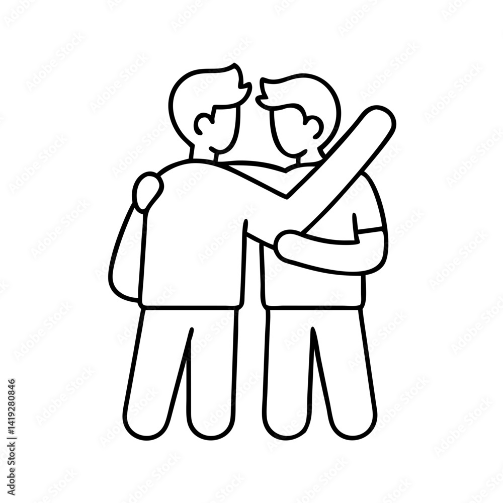 two friends hugging icon, two friends hugging line art - simple line art of two friends hugging, perfect for two friends hugging logos and icons two friends hugging icon, two friends hugging line art - simple line art of two friends hugging, perfect for two friends hugging logos and icons