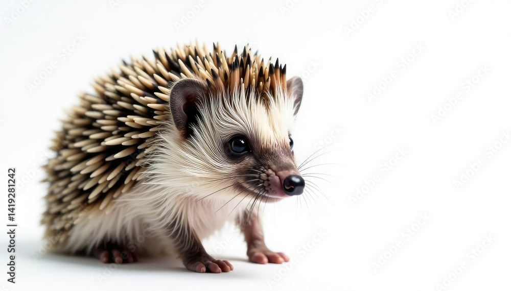 Close-up of a hedgehog on pure white, sharp focus, texture, studio shot Close-up of a hedgehog on pure white, sharp focus, texture, studio shot