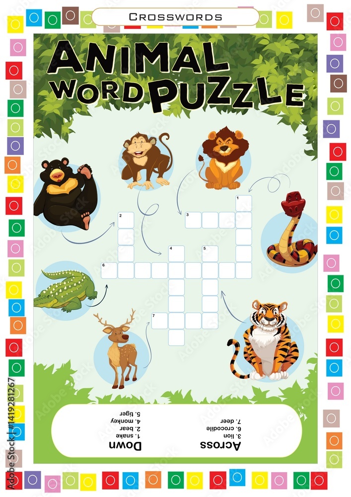 Fototapeta premium Worksheets for children – kids activity – crosswords