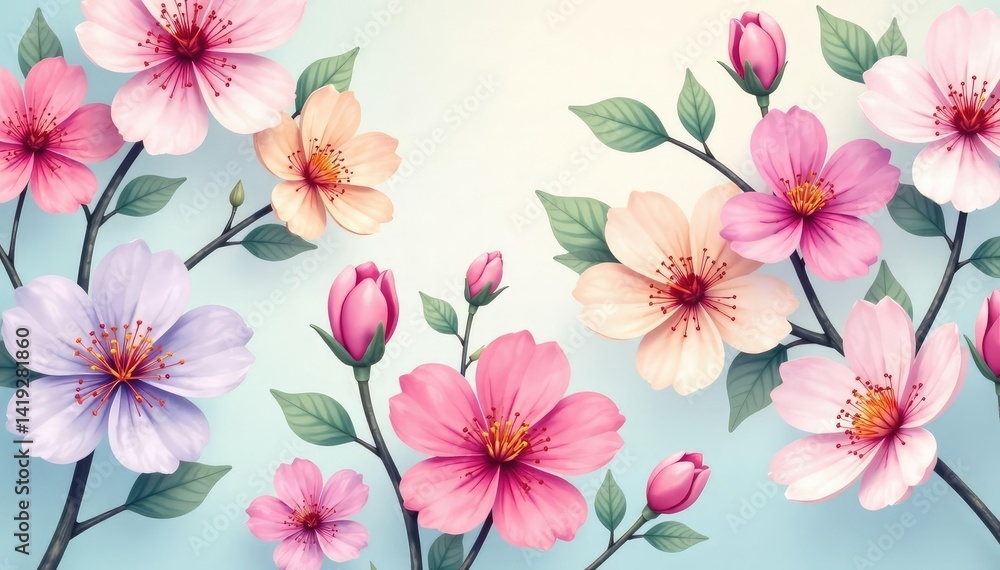 Delicate repeating blossom pattern, pastel shades, yellow, element Delicate repeating blossom pattern, pastel shades, yellow, element