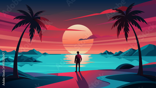 Vibrant Abstract Beach Painting at Sunrise or Sunset – Colorful Ocean & Sky Art