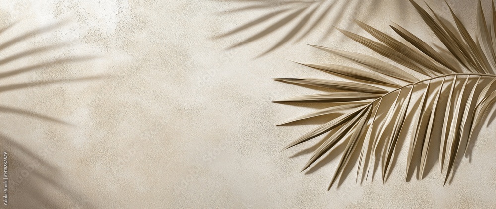 Obraz premium Beige Palm Leaf Shadows on Textured Surface