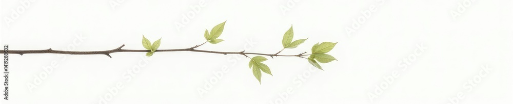 Delicate branch with few leaves isolated on white background, single branch, minimalist Delicate branch with few leaves isolated on white background, single branch, minimalist