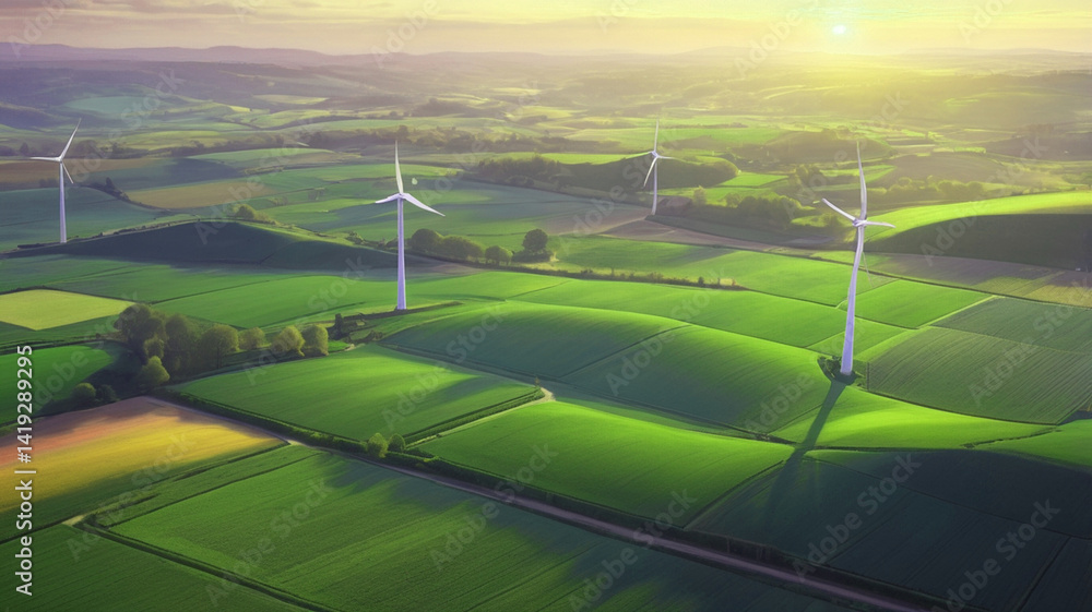 Obraz premium Colorful Aerial Farmlands at Sunrise