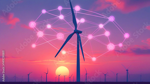  Wind Turbine in Vibrant Purple Sunset
