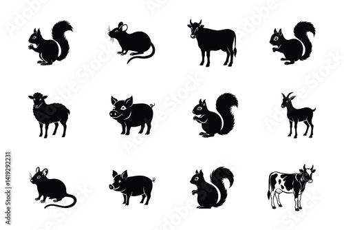 Animals silhouette icons set