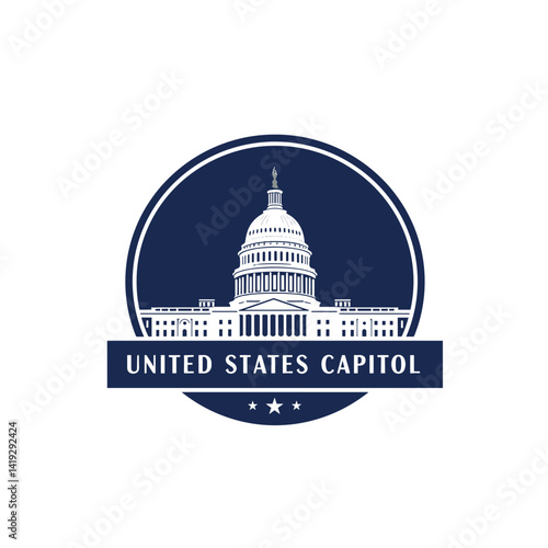 Logo design of the United States Capitol building featuring a circular shape and modern elements