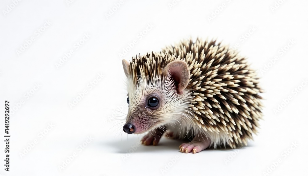 Tiny hedgehog on pure white background, curled in a ball , spiny, pet, fauna Tiny hedgehog on pure white background, curled in a ball , spiny, pet, fauna