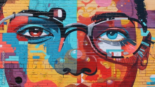 Colorful Street Art with Eyes and Glasses