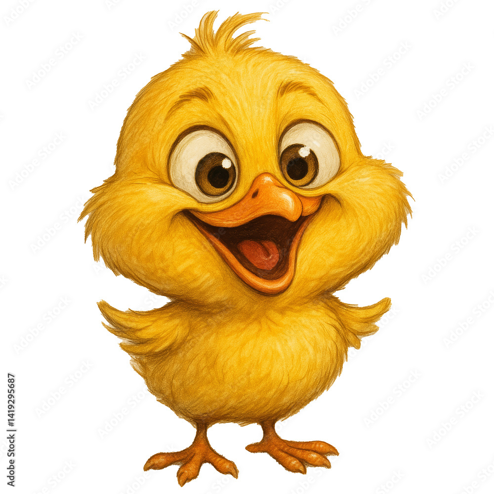 Adorable Yellow Chick Drawing With Cheerful Expression on a white Background