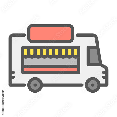 food truck filled outline icon. food van color line illustration.