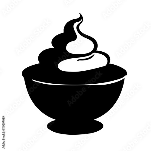 Minimalist black silhouette of a pudding cup with whipped cream on top
