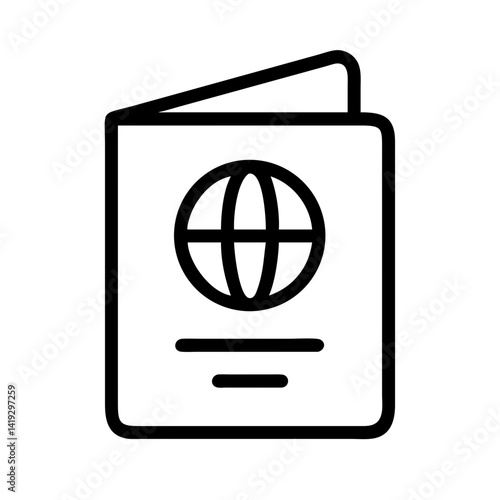 passport vector icon for travel services, identity verification, and international mobility applications, flat stroke icon for apps and websites
