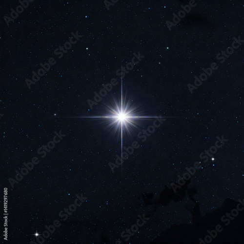 Bright star shines intensely against a dark expanse of the night sky filled with distant stars