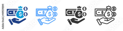 Remuneration icon set multiple style collection