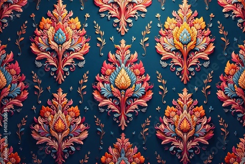 Intricate floral damask wallpaper, endlessly repeating , background, illustration, texture