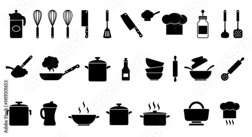 Cooking and kitchen icon collection - vector silhouette