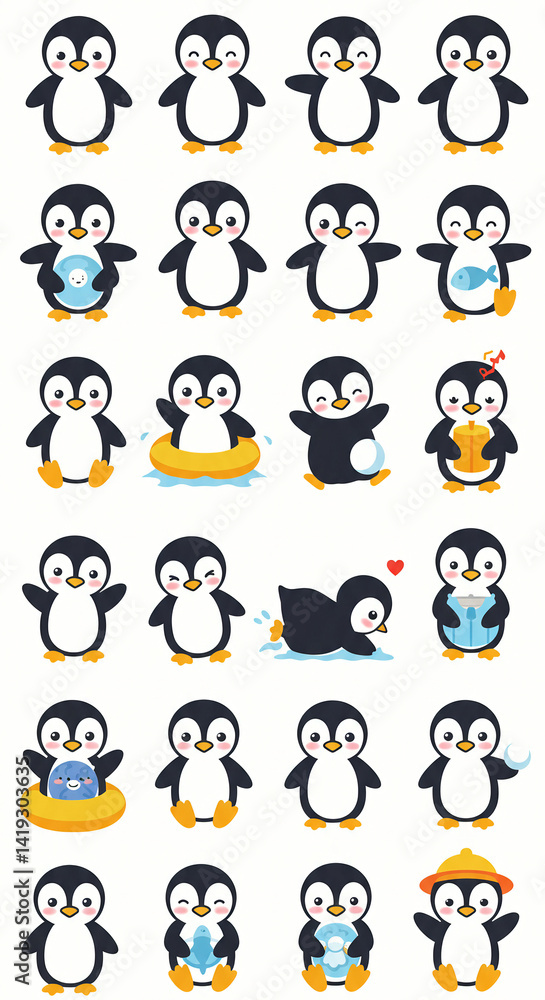 Penguin Characters Collection Happy Animal Cartoon Set Penguin Characters Collection Happy Animal Cartoon Set