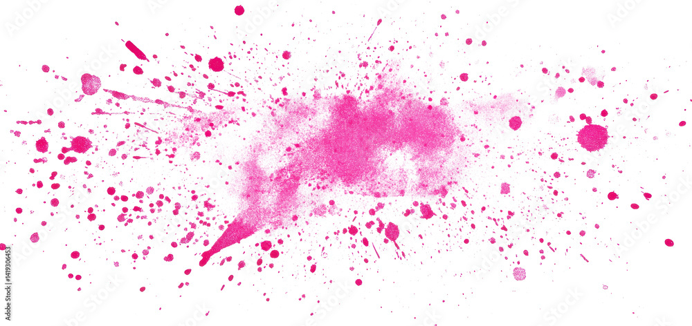 Vibrant abstract pink ink splatter with halftone dots creating a striking visual texture