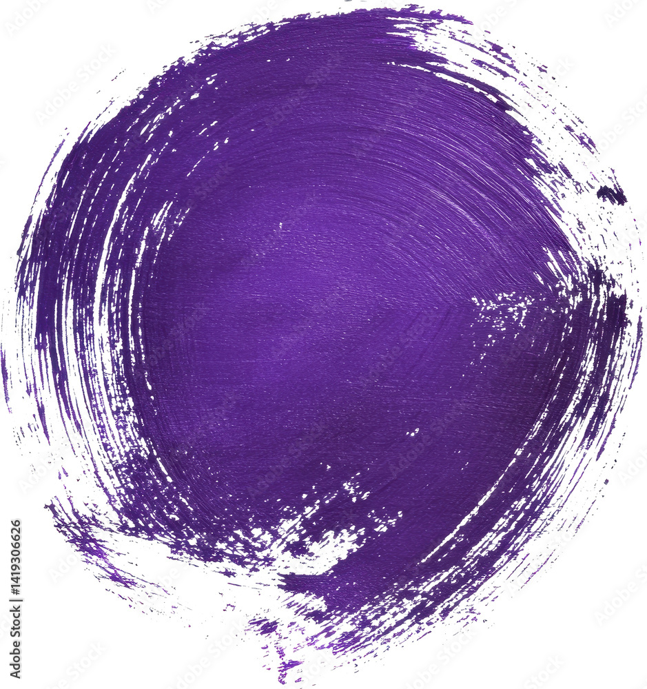 Abstract circular brushstroke in purple color creating an eye-catching design element