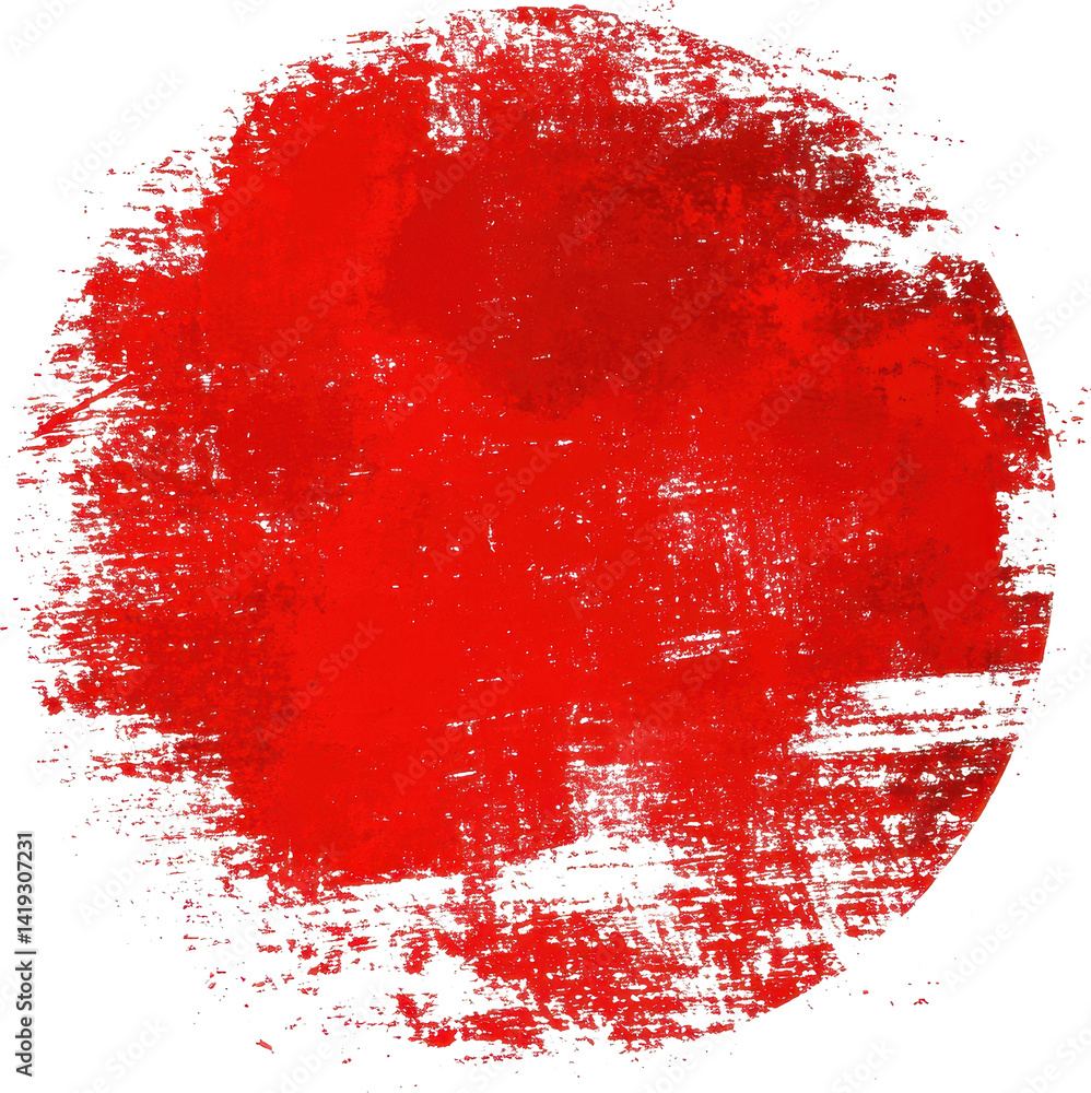 Vivid abstract red circular brushstroke with rough texture showcasing artistic expression