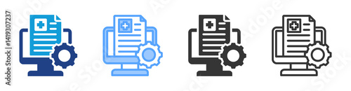 Medical Record Management icon set multiple style collection