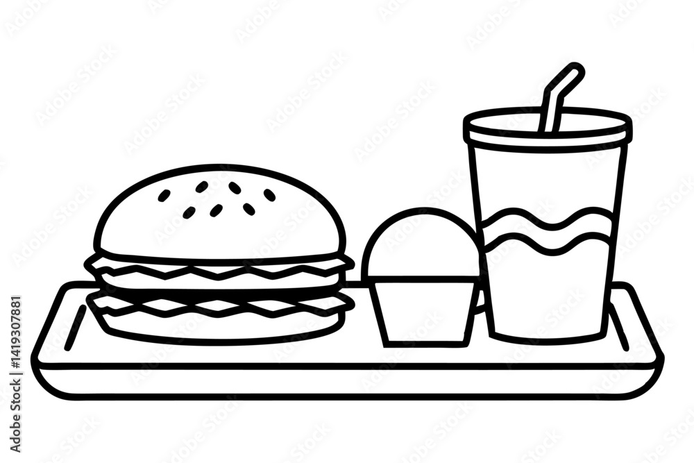 Step-by-Step Guide to Drawing a Classic Fast Food Tray in Monochrome. Step-by-Step Guide to Drawing a Classic Fast Food Tray in Monochrome.