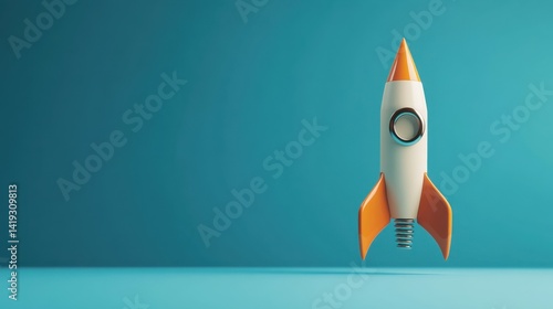 Minimal background for online education concept. Launching pencil rocket on blue. generative ai