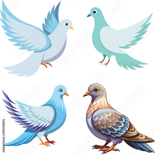 Myna and dove vector birds icon set