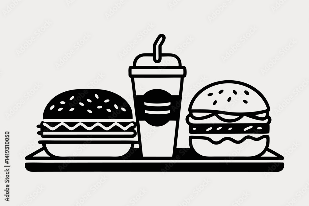 Fast Food Illustration in Black and White: A Deliciously Detailed Sketch. Fast Food Illustration in Black and White: A Deliciously Detailed Sketch.