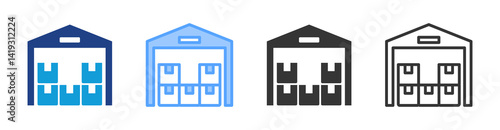 Warehouse icon set multiple style collection