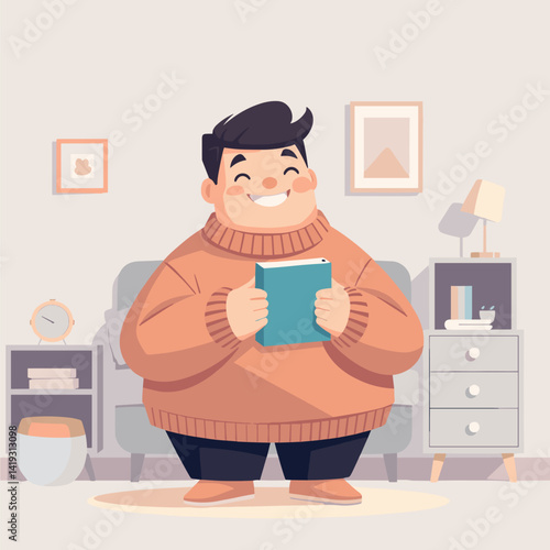 Man in cozy sweater drinking coffee at home