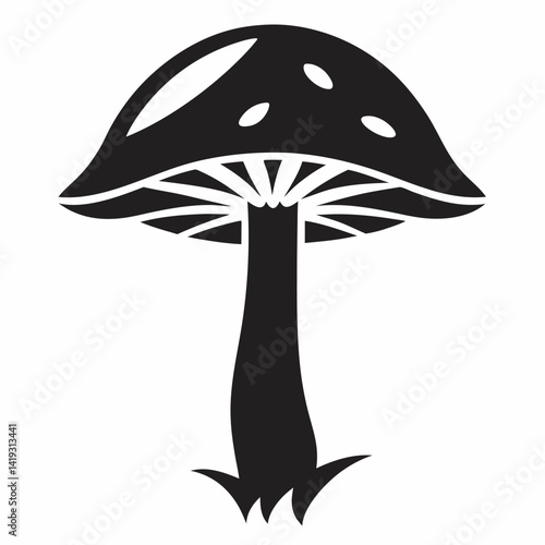 Monochrome mushroom illustration of a fungus with spots for botanical use